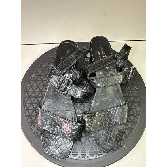 Robert Clergerie Strappy Sandals Black Reptile Embossed VTG 90s Sandals Sz 7.5 - Picture 2 of 10